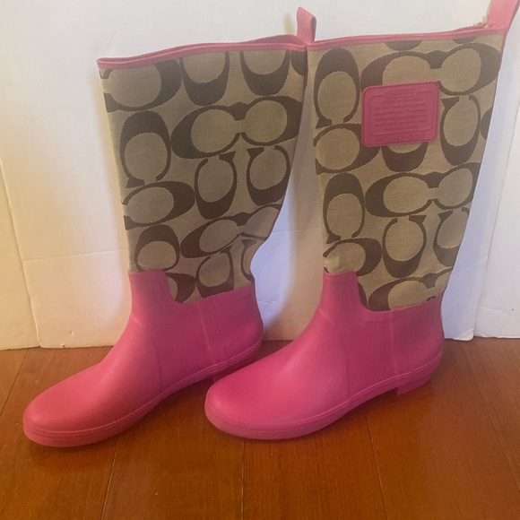 Authentic Coach Paige  pink brown slip on Rain boots sz 8 READ - Picture 1 of 12